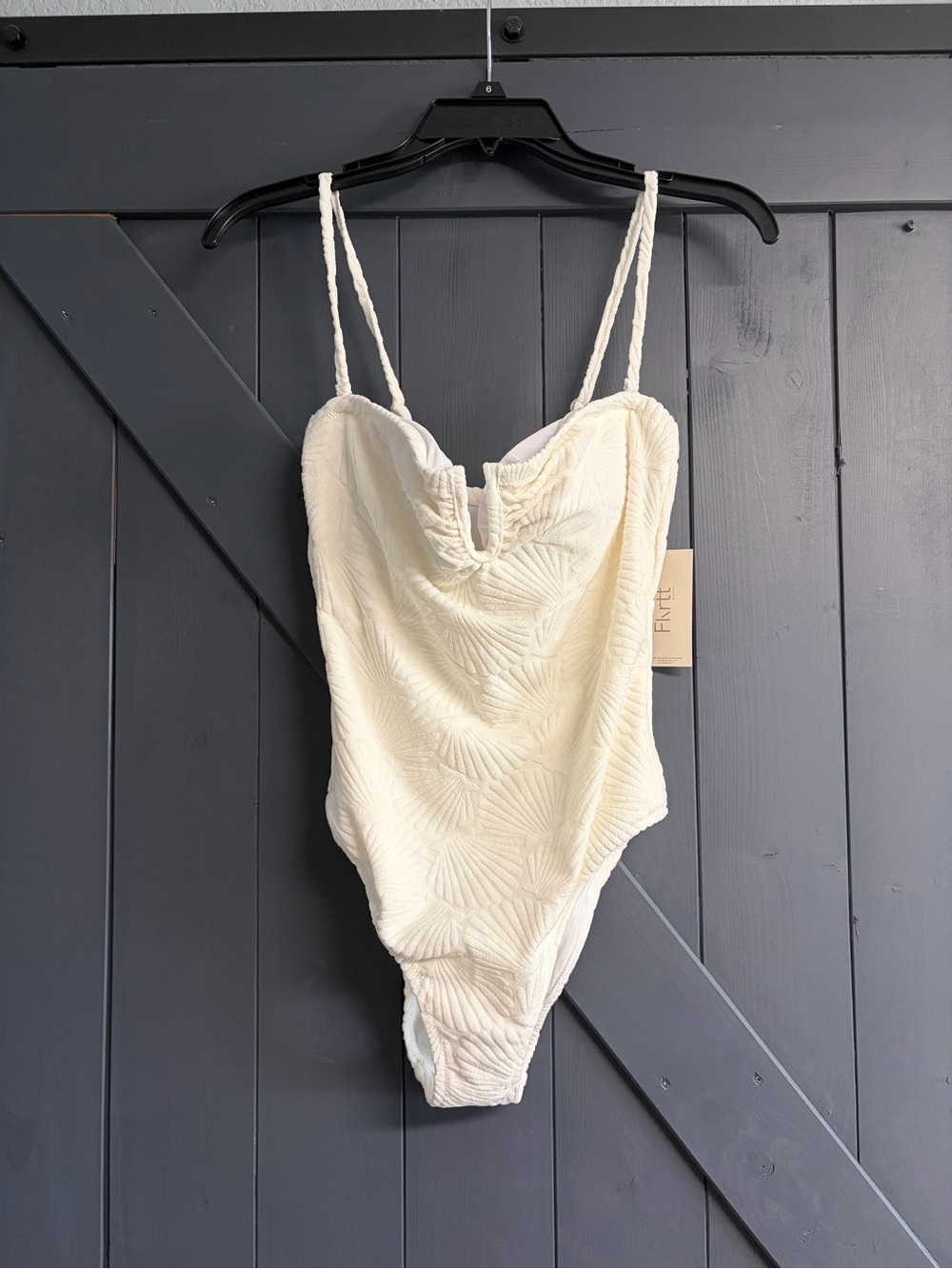 Cream Textured One-Piece Swimsuit with Braided Straps